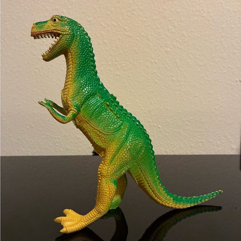 Vintage Green and Yellow Dinosaur Toy Figure - T-Rex